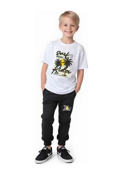 Fyk Kids Erkek Çocuk Mevsimlik Surf Rider Baskılı Alt-üst Takım Beyaz