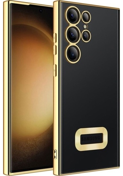Galaxy S23 Ultra Kılıf Kamera Korumalı Logo Gösteren Zore Omega Kapak Gold