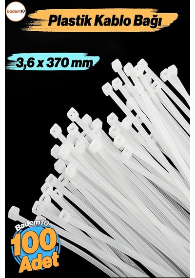 Cırt Kelepçe 3,6x370 Mm Plastik Beyaz Renk 100 Adet Zip Kablo Bağı Çok Amaçlı Bağlama Genel