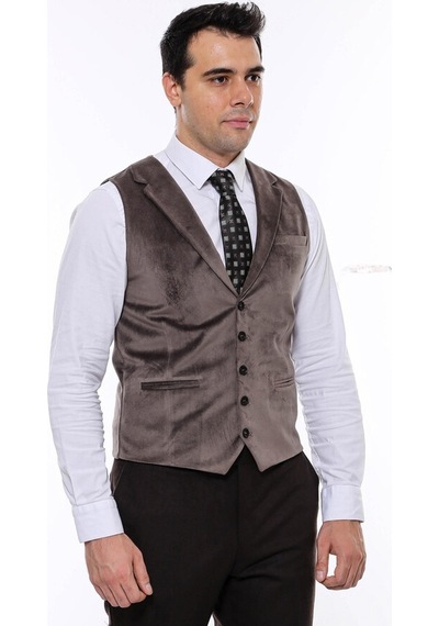 Wessi Kahverengi Ceket Yaka Slimfit Tek Yelek 001