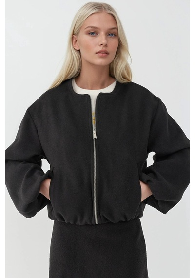 Hiccup Fermuarlı Oversize Kaşe Bomber Ceket Siyah