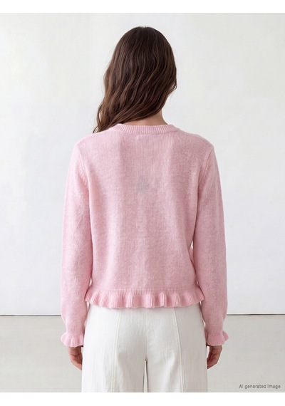 Lcw Modest Pembe Bisiklet Yaka Kadın Triko Hırka