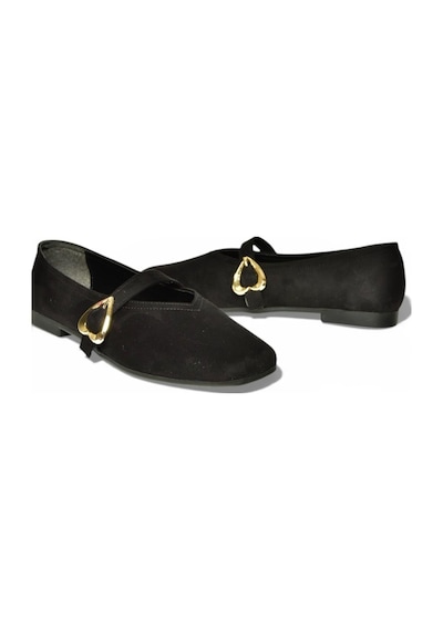 Fox Shoes Y726632602 Siyah Süet Kalp Toka Detaylı Kadın Babet Siyah
