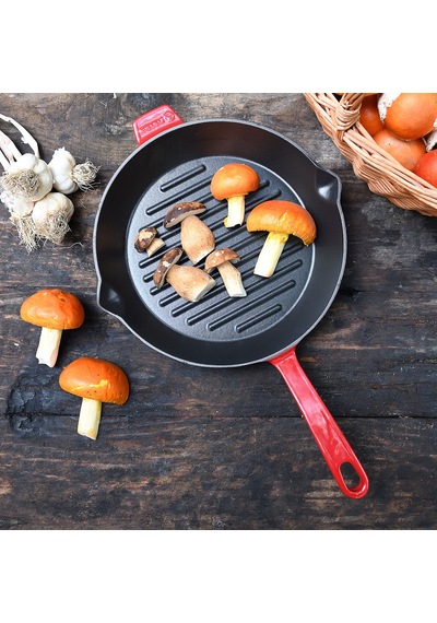 Korkmaz Casta Kırmızı Yuvarlak 28 CM Grill Döküm Tava