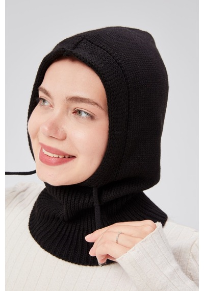 Derikem Lüks Kadın Kışlık Balaclava Triko Örme Başlık Siyah