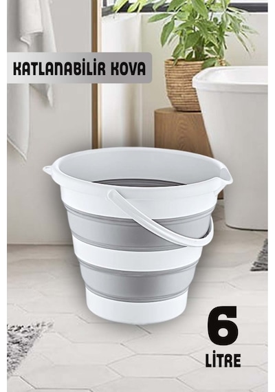 Pratik Katlanabilir 6lt Akordiyon Kovası, Pratik Katlanabilir Banyo Araba Yıkama Su Kovası 6 Lt Renkli