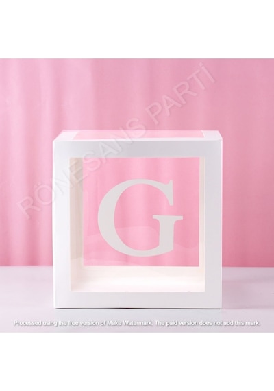 Star Beyaz Şeffaf Balon Kutusu G Harfli 25x25 Cm Beyaz G