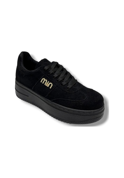 Şanzelize K16-26 Süet Deri Yüksek Anatomik Taban Bağcıklı Kadın Sneaker Siyah
