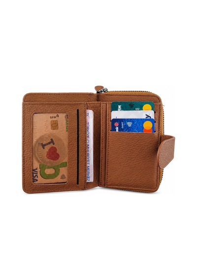 Alphaclub Bag Kadın Çok Bölmeli Kartlıklı Çıtçıt Kapamalı Cüzdan Taba