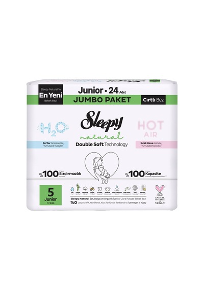 Sleepy Natural Double Jumbo Bebek Bezi Junior 24 Adet - Ultra Hassas Ciltler İçi 8'li Avantaj P Tarı 8 - 13 Yaş