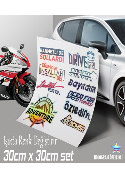 10lu Yeni Nesil Sticker - Motosiklet Kelebek Cam Uyumlu Sticker