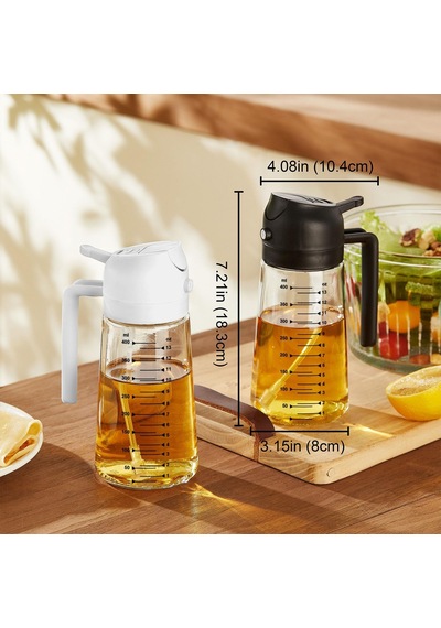 16oz/470ml Pişirme İçin Cam Zeytinyağı Püskürtücü - Mutfak Aletleri, Hava Fritözü, Salata Ve Barbekü İçin 2'si 1 Arada Zeytinyağı Dispenseri - Beyaz Ve Yeşil