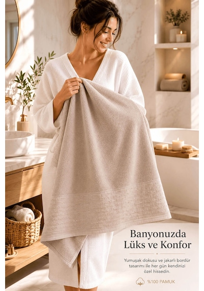 Banyo Havlusu %100 Pamuk 90x150 Cm Linea Collection 650 Gr Bej