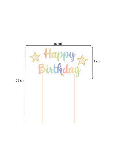 Renkli Yıldız Temalı Happy Birthday Kaligrafi Pasta Üstü Süs Tüm Yaşlar