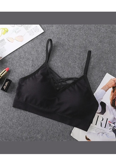 Günlük Kullanım Önü Bağlama Detaylı Padli Yumuşak Bralet Siyah