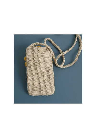 Melonndesign Ayçiçeği Motif Detaylı Handmade Örgü Telefon Çantası % 100 Cotton Trend Kadın El Çantası Sarı