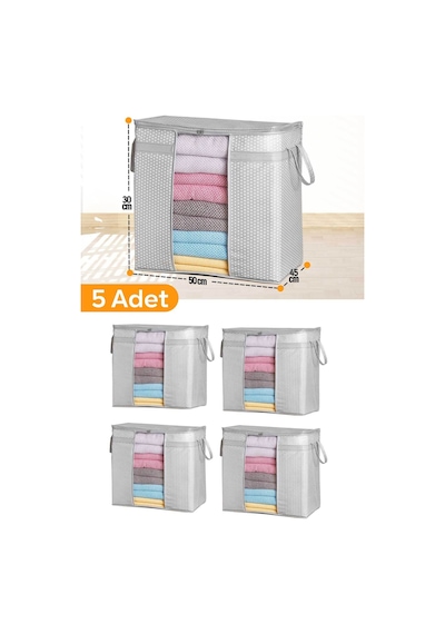 Serstil 5 Adet - Pencereli Saklama Çantası 50 X 45 X 30 Cm - Gri Benekli Gb-5p