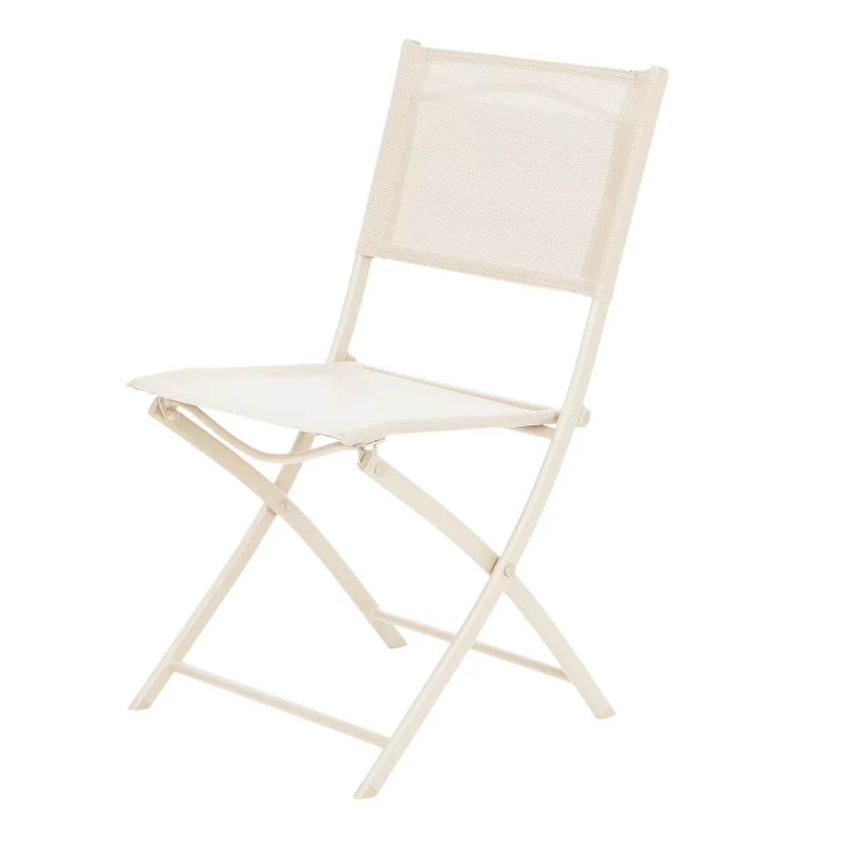 Katlanabilir Bahçe Ve Balkon Sandalyesi Krem Renk Çelik Gövdeli Metal Katlanır Dış Mekan Sandalyesi 84,5x50x46,5 Cm