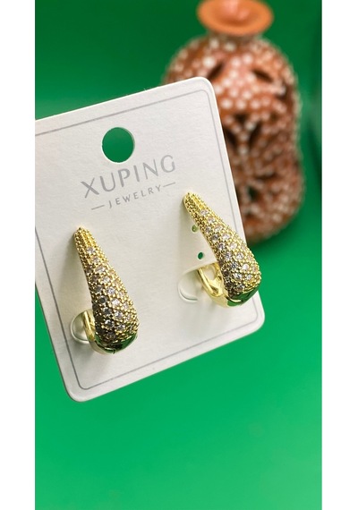 Xuping 14 Ayar Renginde İnce Damla Model Zirkon Taşlı Kadın Çelik Küpe Altın