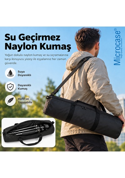 Microcase El Ve Omuz Askılı Cepli Su Geçirmez Tripod Stand Vb Çeşitli Ekipmanlar İçin Taşıma Çantası Al7022 Siyah