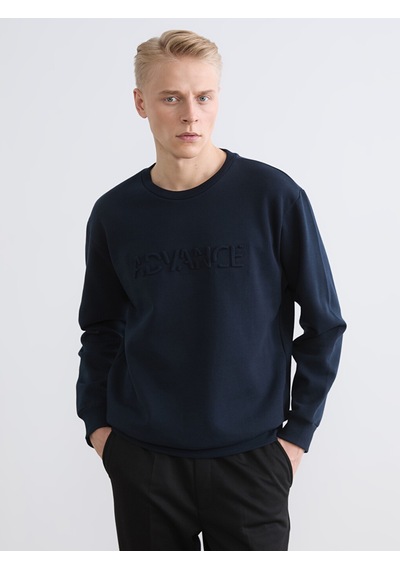 Lcw Vision Lacivert Bisiklet Yaka Baskılı Erkek Sweatshirt