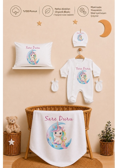 Pia Baby Kişiye Özel İsimli Kız Bebek Hastane Çıkış Seti 11 Parça %100 Pamuk 1100113x Ekru