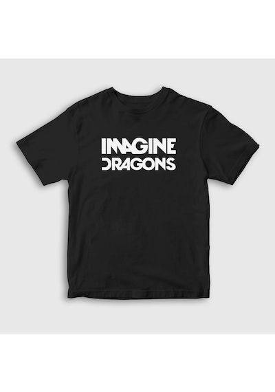 Presmono Unisex Çocuk Logo V2 Imagine Dragons T-shirt Siyah