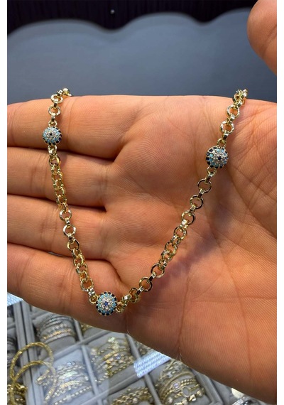 3 Lü Nazar Boncuklu 50 Cm Kolye Altın