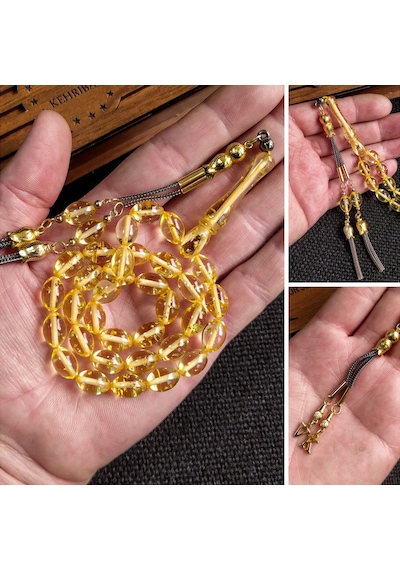 7x11 mm Altın Rengi Ateşi Kehribar İsme Özel Tesbih