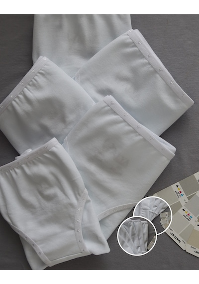 Alya Underwear Kız Çocuk Kalpli Dokuma Lastik Pamuklu Kumaş Slip Külot 5'li Paket 5 Adet Beyaz P05