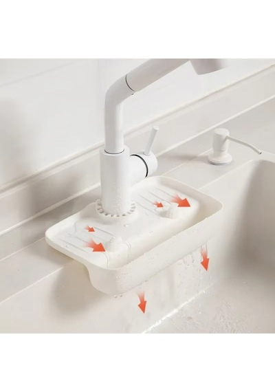 Beyaz Hazneli Elastik Musluk Matı Su Tutucu Düzenleyici Kaydırmaz Taban Organizer Mutfak Banyo Silik Diğer