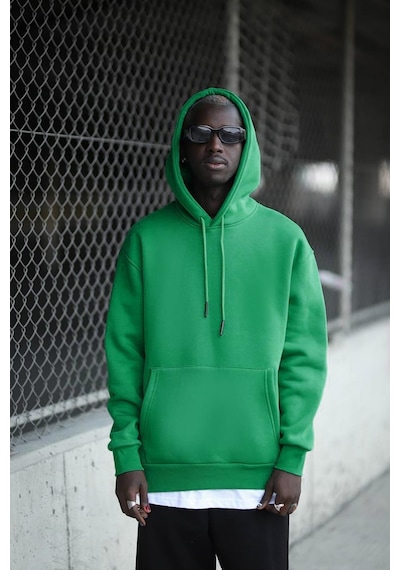 Kapşonlu 3 İplik Kalın İçi Polarlı Oversize Kangru Cepli Erkek Sweatshirt 001