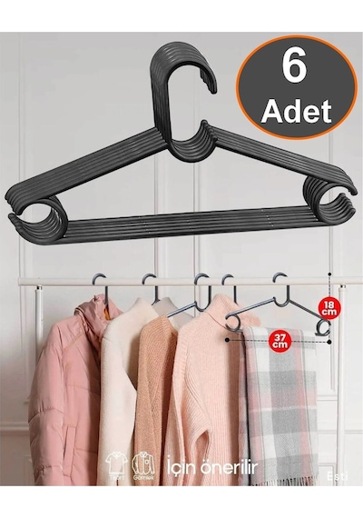 Kaydırmaz Elbise Askısı Fular Askısı Gömlek Tişört Askısı Kırılmaz 6 Adet Set Siyah Pantolon Askı Pl Diğer