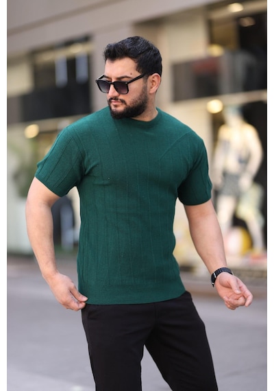 Bisiklet Yaka Kısa Kol Erkek Örme Triko Tişört Yeşil