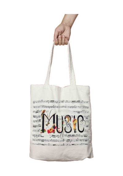 Art Hediye Müzik Notalar Cıvıltı Iki Tarafı Kalıcı Baskılı Yıkanabilir Bez Çanta Omuz Çantası Çok Renkli