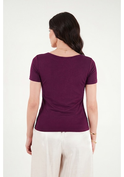 Lela Toka Detaylı Fitted Fit Kayık Yaka Bluz Bayan Bluz 5862707 Mürdüm