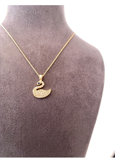 Kuğu Kolye Minimalist Kristal Taşlı Gümüş Renk Çelik Kolye Altın