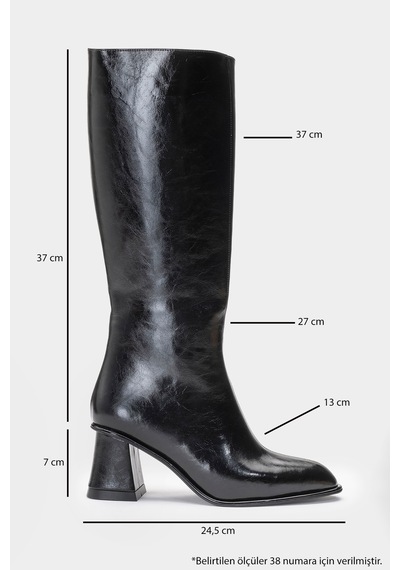 Luvishoes Luvi Shoes Paradis Siyah Cilt Kadın Kalın Topuklu Çizme Siyah Mat
