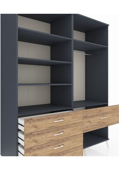 Kronos Gardrop 6 Raflı 5 Çekmeceli Tek Askılı 176x59x221 Antrasit-antrasit/çam Antrasit/çam Kronos Gardrop 6 Raflı 5 Çekmeceli Tek Askılı 176x59x221 Antrasit-antrasit/çam Antrasit/çam