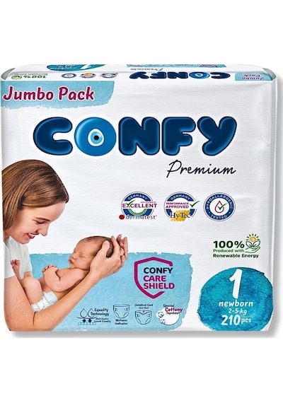 Confy Premium 1 Numara Bebek Bezi Yenidoğan 2 - 5 kg 210 Adet
