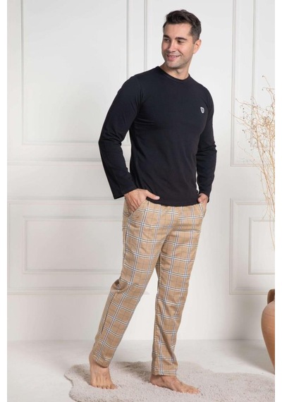 Mecit Pijama Mecit 3053 Erkek Siyah Ekoseli Büyük Beden Pijama Takımı Siyah