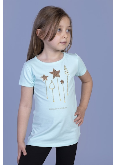 Toontoy Kids Toontoy Kız Çocuk Yıldız Nakışlı Tişört Mint Yeşili