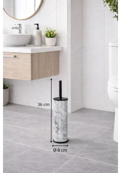 Beyaz Mermer Desenli 2'li Banyo Seti - Metal Çöp Kovası 3 Lt Ve Wc Fırçası Takımı Beyaz