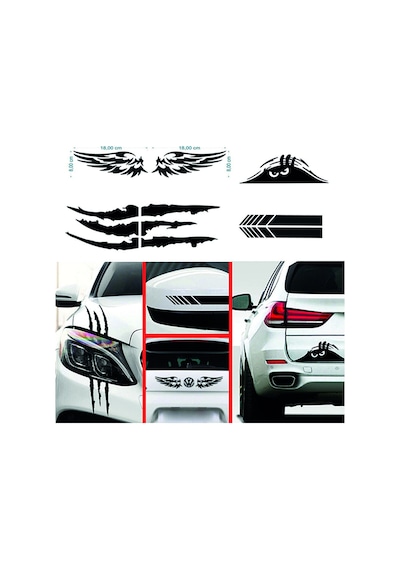Oto Sticker Mega 4lü Paket Dikiz Kanat Monster Pençe Bagaj Sticke
