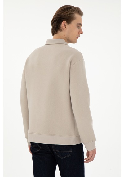 U.S. Polo Assn. Erkek Comfort Fit Yarım Fermuarlı Taş Basic Sweatshirt 50298265-VR049