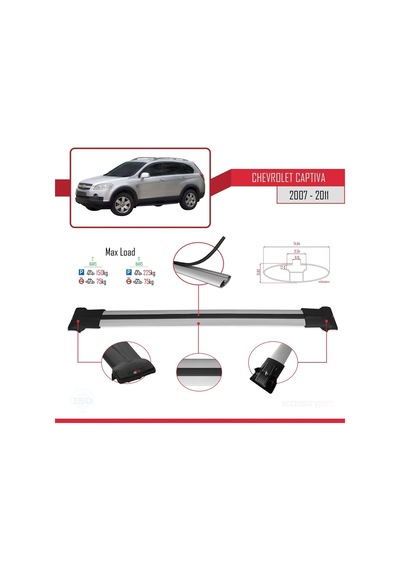 Chevrolet Captiva 2007-2011 Arası İle Uyumlu Fly Model Ara Atkı Tavan Barı Gri