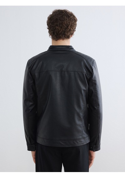 Lcwaıkıkı Classic Siyah Regular Fit Dik Yaka Erkek Deri Görünümlü Ceket