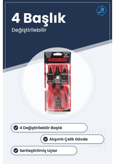 Segman Pense İç Dış Kelepeçe Değiştirilebilir Uç Set 4 Başlık Sök