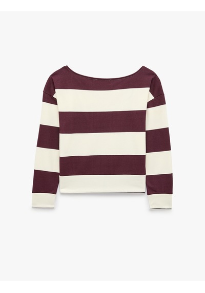 Koton Şardonlu Rahat Kalıp Kayık Yaka Omzu Açık Çizgili Sweatshirt Lila Çizgili 7wal10512ık Koton Şardonlu Rahat Kalıp Kayık Yaka Omzu Açık Çizgili Sweatshirt Lila Çizgili 7wal10512ık