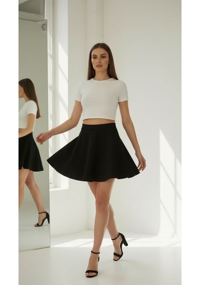 Yarım Kollu Crop Top T-shirt Ekru